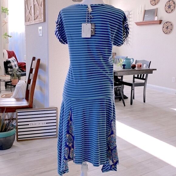 NWT Matilda Jane Walkabout Blue Striped Short Sleeve Flare Dress A Line S Nautic - Picture 9 of 11